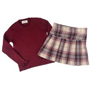H&M Girls Plaid Skirt and Ribbed Knit Sweater Set Size 7